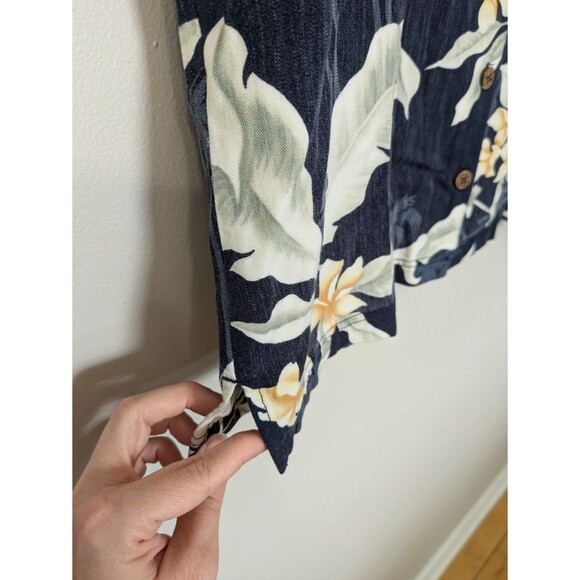 Island Traders Women's Hawaiian Shirt Button Down Blue White Floral Aloha Large - Picture 4 of 10
